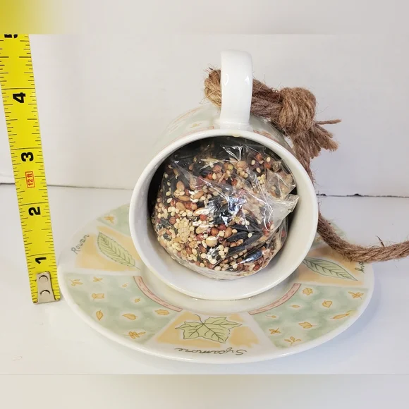 Teacup Bird Feeder Garden Outdoor Decor Tea Cup and Saucer - Picture 7 of 9